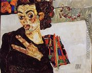 Self Portrait With Black Vase And Spread Fingers - Egon Schiele