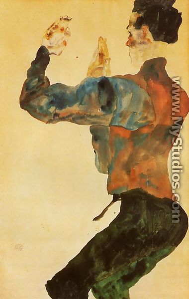 Self Portrait With Raised Arms  Back View - Egon Schiele