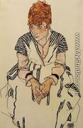 The Artists Sister In Law In A Striped Dress  Seated - Egon Schiele