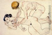 Two Female Nudes  One Reclining  One Kneeling Aka The Friends - Egon Schiele