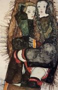 Two Girls On A Fringed Blanket - Egon Schiele