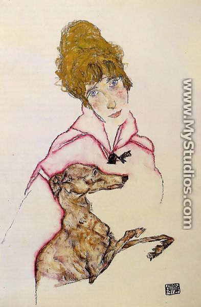 Woman With Greyhound Aka Edith Schiele - Egon Schiele