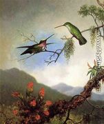Amethyst Hummingbirds And Red Flowers - Martin Johnson Heade