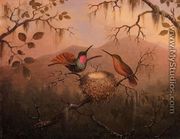 Two Hummingbirds At A Nest - Martin Johnson Heade