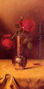 Two Red Roses In A Bronze Vase - Martin Johnson Heade