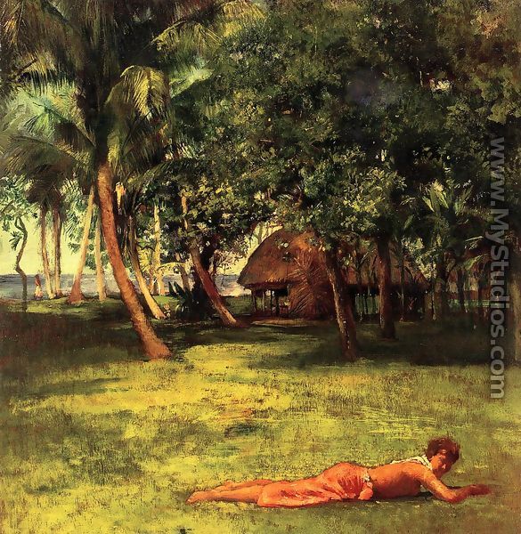 In Front Of Our House  Vaila   Girl On Grass - John La Farge