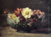 Study Of Autumn Flowers In Persian Glass Bowl With White Enamel Edge - John La Farge