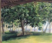 View From Hut  At Vaiala In Upolu  Bread Fruit Tree  War Drums And Canoe  Nov  19th  1890 - John La Farge