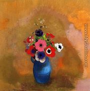 Anemonies In A Blue Vase - Odilon Redon