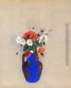 Poppies And Daisies In A Blue Vase - Odilon Redon