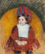 Margot In A Dark Red Costume Seated On A Round Backed Chair - Mary Cassatt
