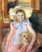 Sara In A Large Flowered Hat  Looking Right  Holding Her Dog - Mary Cassatt