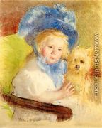 Simone In A Large Plumed Hat  Seated  Holding A Griffon Dog - Mary Cassatt