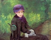 Susan Seated Outdoors Wearing A Purple Hat - Mary Cassatt