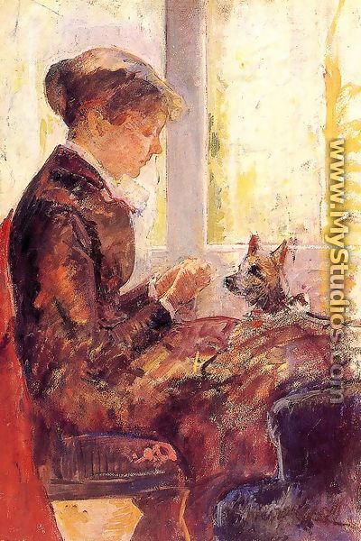 Woman By A Window Feeding Her Dog - Mary Cassatt