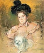 Woman In Raspberry Costume Holding A Dog - Mary Cassatt