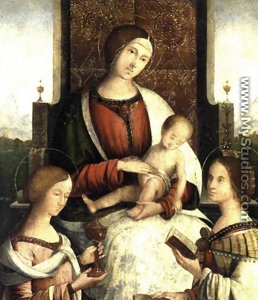 Madonna and Child with Sts Mary Magdalene and Catherine of Alexandria - Bernardino di Bosio (see ZAGANELLI)