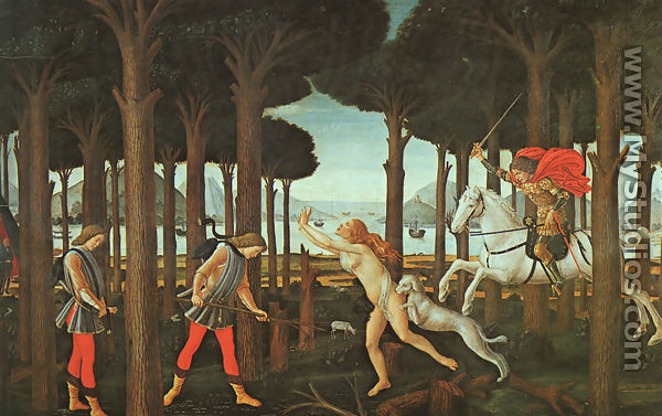 The Story of Nastagio degli Onesti (first episode)  c. 1483 - Sandro Botticelli (Alessandro Filipepi)