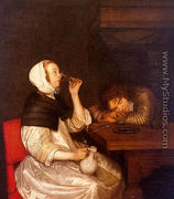 Woman Drinking with Sleeping Soldier 1660s - Gerard Ter Borch