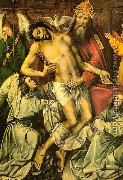 The Trinity & the Dead Christ Supported by Angels, (central panel of the Throne of Grace triptych,) - Colijn de Coter