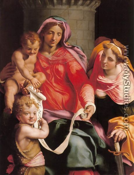 Madonna with Child, Sts Giovannino and Barbara c. 1548 - Daniele da  Volterra