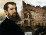 Self-Portrait in Rome with the Colosseum 1553 - Maerten van Heemskerck