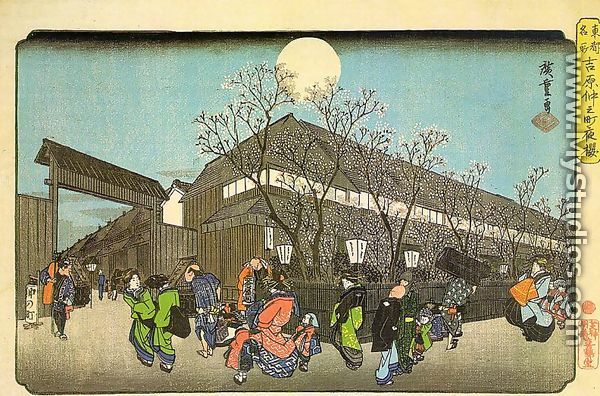 Famous Sights in the Eastern Capital- Cherry Blossom in the Evening on the Nakanomachi in Yoshiwara, - Utagawa or Ando Hiroshige