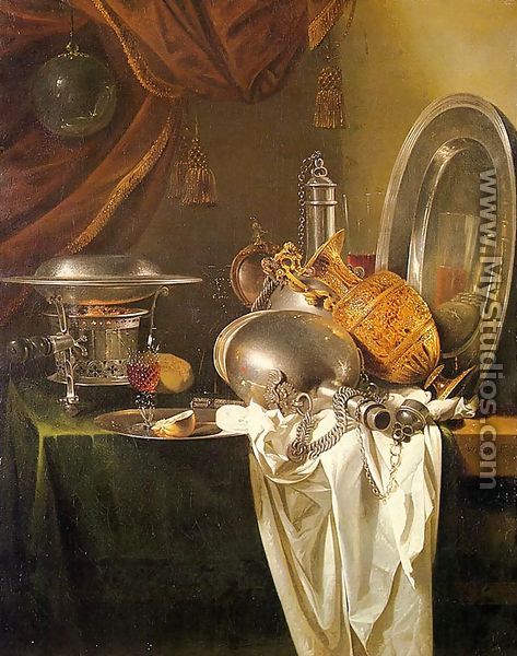 Still Life with Chafing Dish, Pewter, Gold, Silver, and Glassware - Willem Kalf