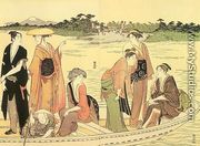 Ferry Across the Rokugo River  (central and right-hand sheets of a triptych) 1754 - Torii Kiyonaga