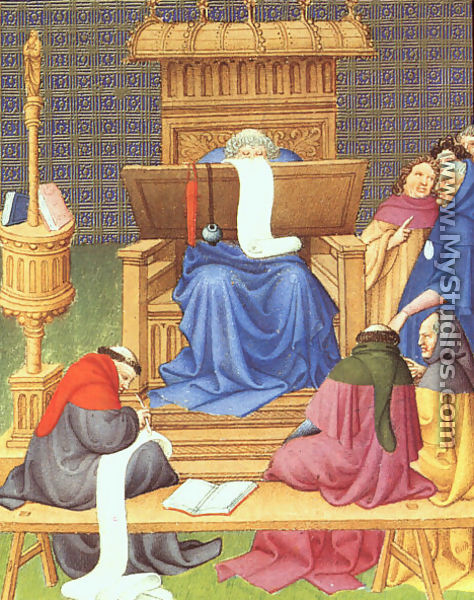 Belles Heures de Duc du Berry -Folio 94- Diocres Expounding the Scriptures  1408-09 - Jean Limbourg