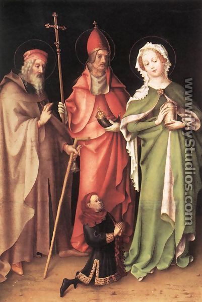 Saints Catherine, Hubert and Quirinus with a Donor c.  1435 - Stefan Lochner
