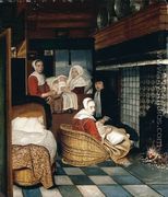 Interior with a Family and Two Nurses before a Fire 1670s - Cornelis De Man