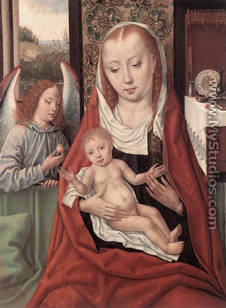 Virgin and Child with an Angel 1480-1500 - Master of the Legend of St. Ursula