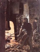 Self-Portrait with Worker near the Steam-hammer 1872 - Adolph von Menzel