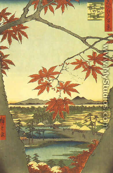 Maple Leaves at the Tekona Shrine, Mamma - Utagawa or Ando Hiroshige