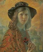 Portrait of the Artist's Daughter in Spanish Shawl - Ludomir Slendzinski