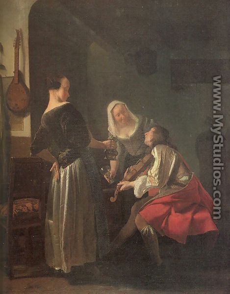 Violinist and Two Serving Women 1663-65 - Jacob Ochtervelt