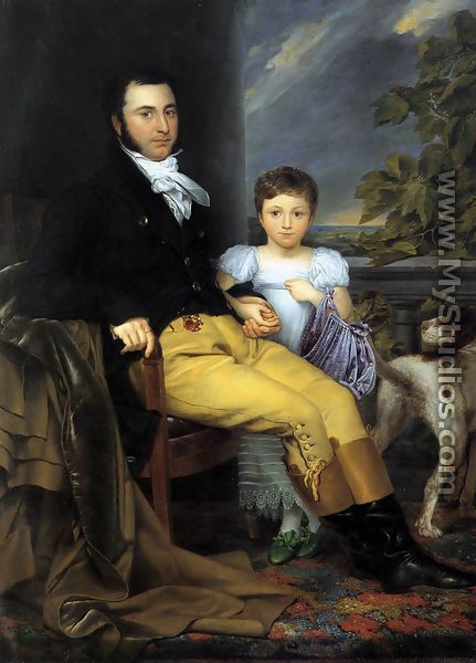 Portrait of a Prominent Gentleman with his Daughter and Hunting Dog 1814 - Joseph-Denis Odevaere