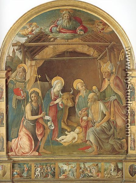 The Nativity with Four Saints 1490-95 - Pietro di Francesco degli Orioli