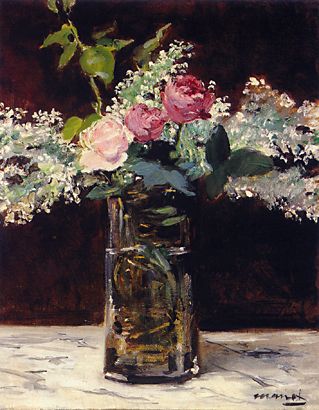 Vase of White Lilacs and Roses