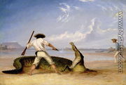 T.Baines and C.Humphrey killing an alligator on Horse Shoe flats - Thomas Baines