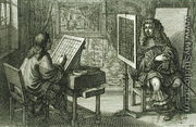 Artist painting a portrait over a grid for accurate proportion, printed Paris 1737 - Abraham Bosse