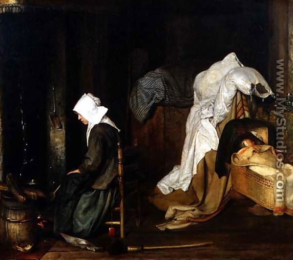 Interior with Woman Cooking 1656 - Esaias Boursse