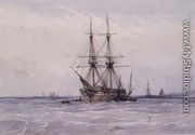 Brig at Anchor and Boats alongside - William Callow