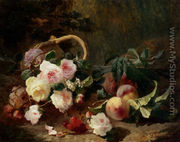 Basket Of Roses And Fruits - Pierre Bourgogne