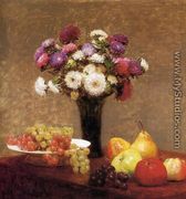 Asters and Fruit on a Table - Ignace Henri Jean Fantin-Latour