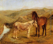 A Horse And Donkey In A Hilly Landscape - Rosa Bonheur