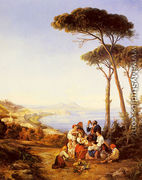 A Group Of Peasants With The Bay Of Naples Beyond - Consalvo Carelli