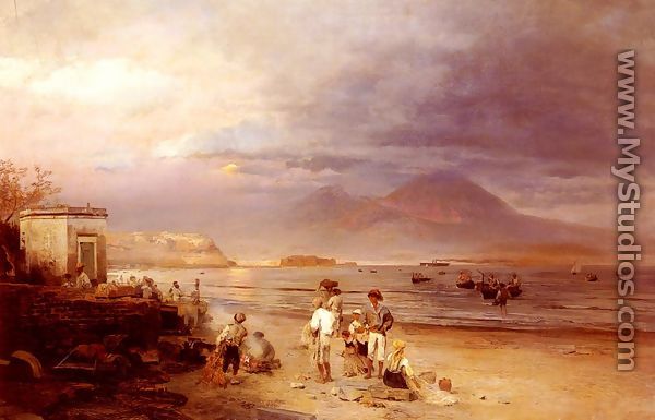 Fishermen with the Bay of Naples and Vesuvius beyond - Oswald Achenbach