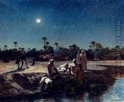 An Arab Encampment By Moonlight - Jean Baptiste Paul Lazerges